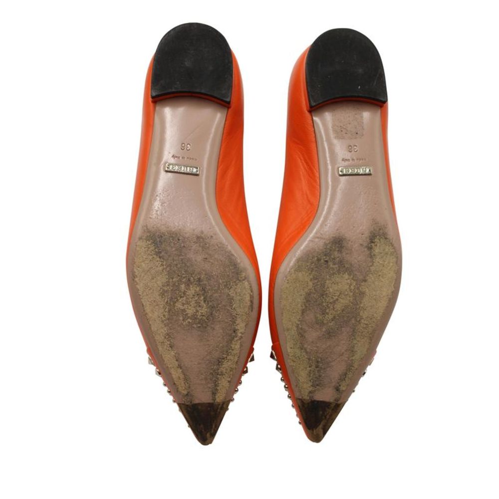 Pre Loved Gucci  Silver Studded Point-Toe Ballet Flats in Orange Leather - Picture 5 of 8